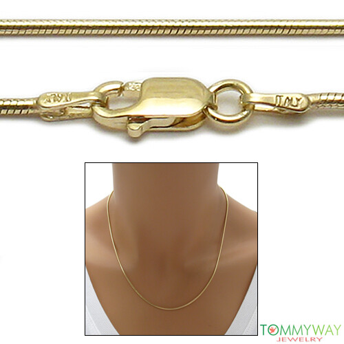 Gold Plated Sterling Silver Round Snake Chain Necklace 1.25mm (030 Gauge)