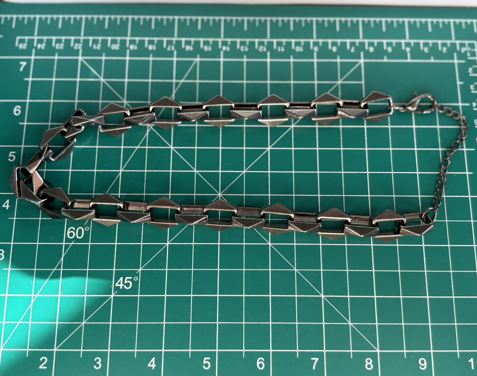 Black Silver Tone Bar Link Chain Bracelet, Adjustable, Lobster Clasp, Extender