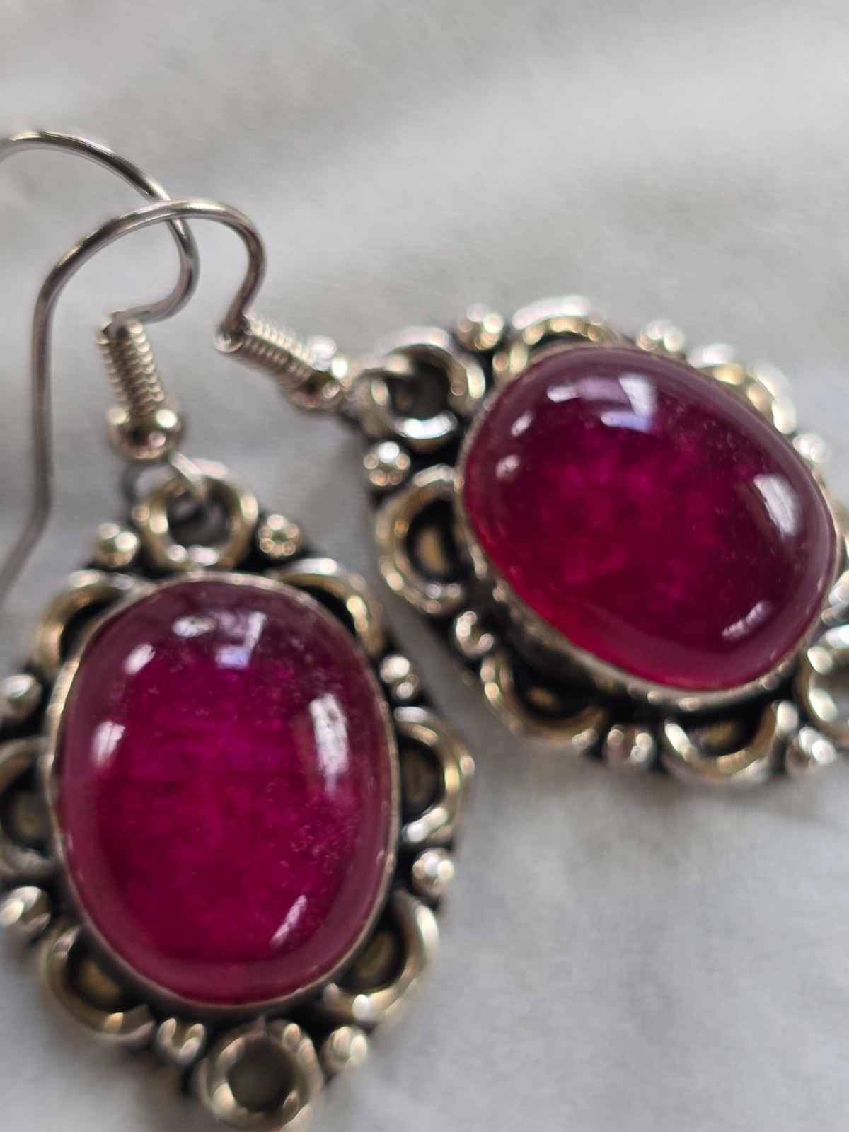 JULY BIRTHSTONE RUBY Sterling Silver Drop Earrings SS Ear Wires 12 x 15mm Stones