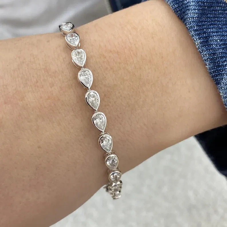 12.00 Ctw Pear Cut Lab Created Diamond Tennis Bracelet 14K White Gold Plated