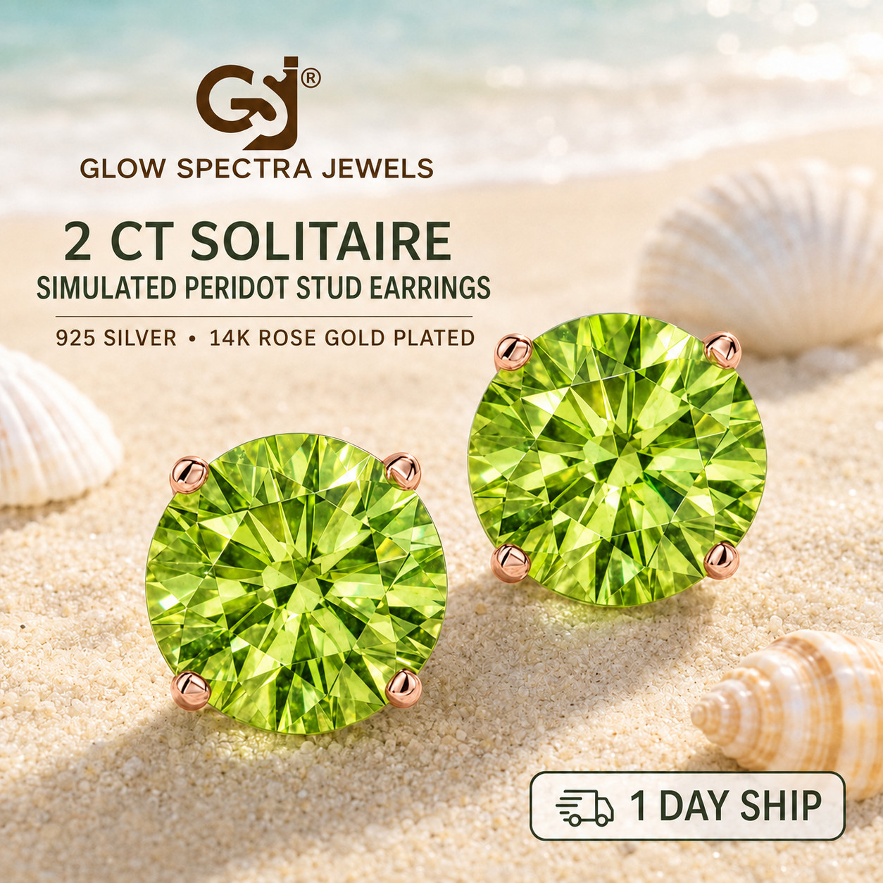 2.00CT Solitaire Green Peridot Stud Erring Screw Back 14k Rose Gold Plated