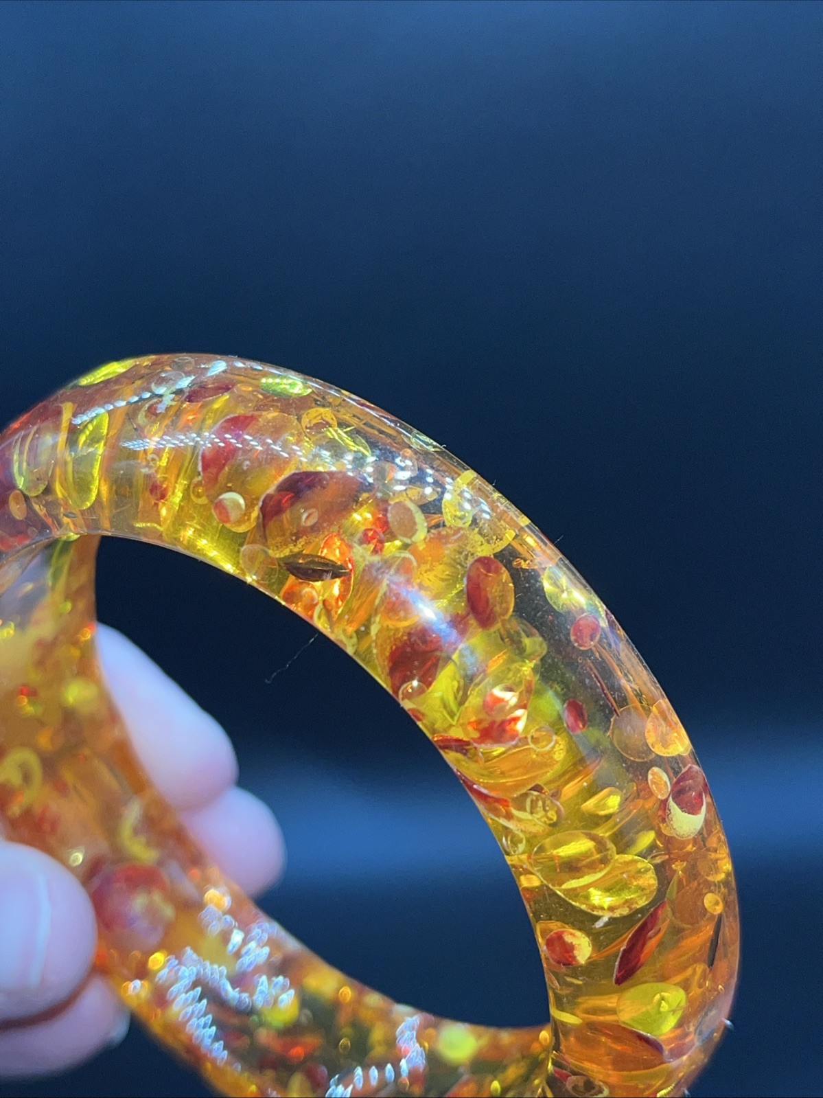 Amber Orange Translucent Speckled Acrylic Lucite Bangle Bracelet