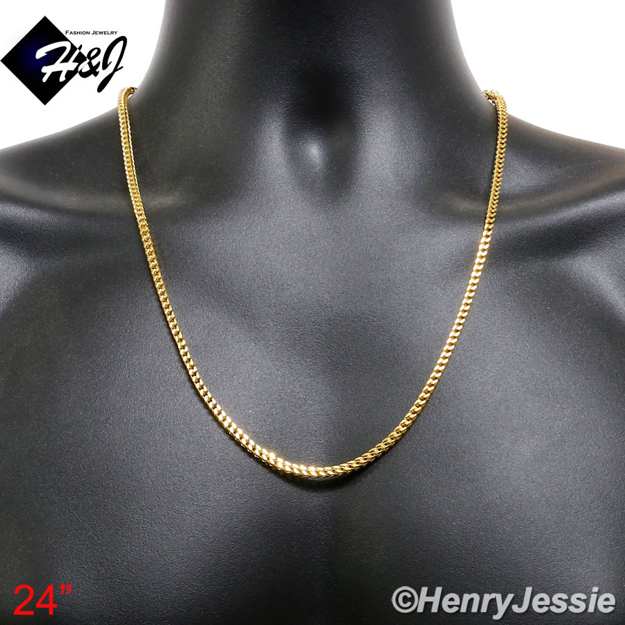 24″MEN Stainless Steel 2mm Gold Plated Franco Cuban Curb Box Chain Necklace*N150