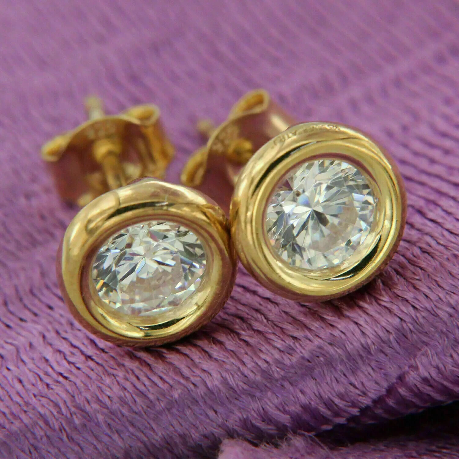 2Ct Lab Created Diamond Solitaire Bezel Stud Earrings 14k Yellow Gold Finish