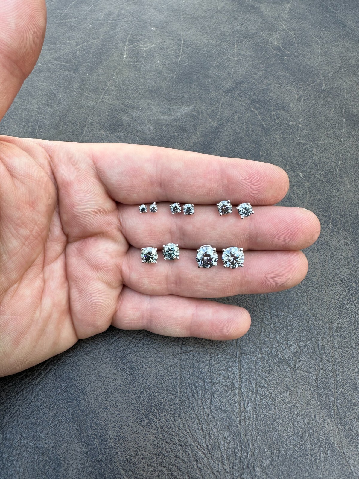 Real Blue Gray Moissanite Screwback Stud Earrings 925 Silver 3-8mm Iced Tester ✅