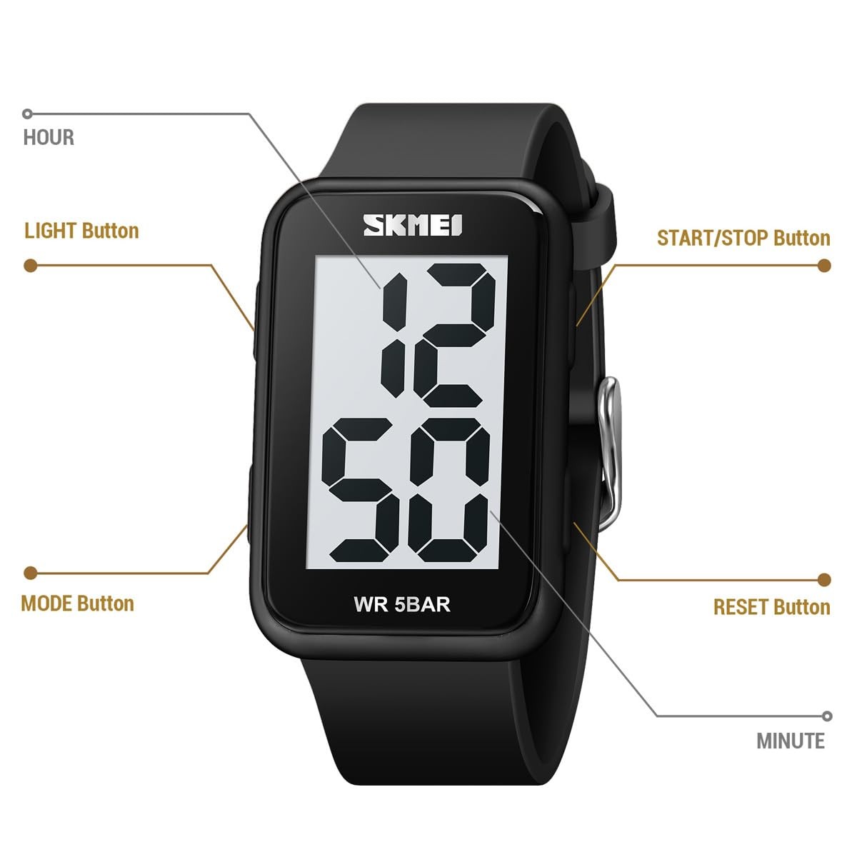 Fogitbok Extra Large Numbers Black Watch for Men, Waterproof Mens Digital Wat…