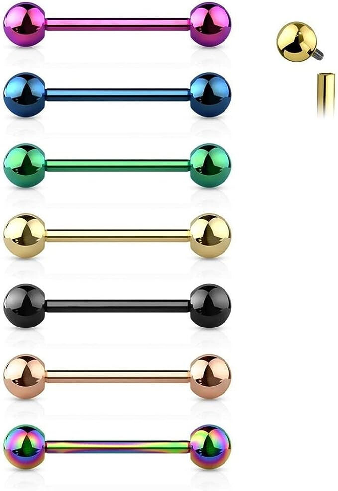 2pcs Tongue Rings 14G Titanium Straight Barbell Tongue Nipple Ring 1/2″,5/8″