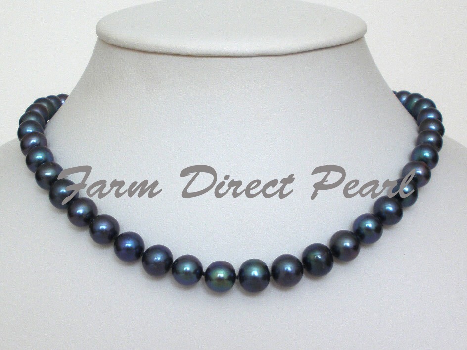 18″ Genuine 8-9mm Black Strand Pearl Necklace Cultured Freshwater