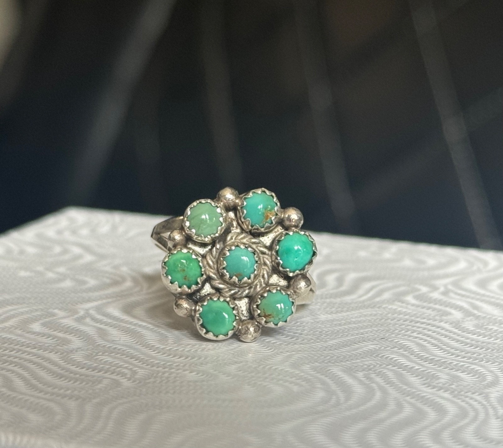 Michael R Rogers Paiute Sterling Silver Turquoise Cluster Ring Size 8.5