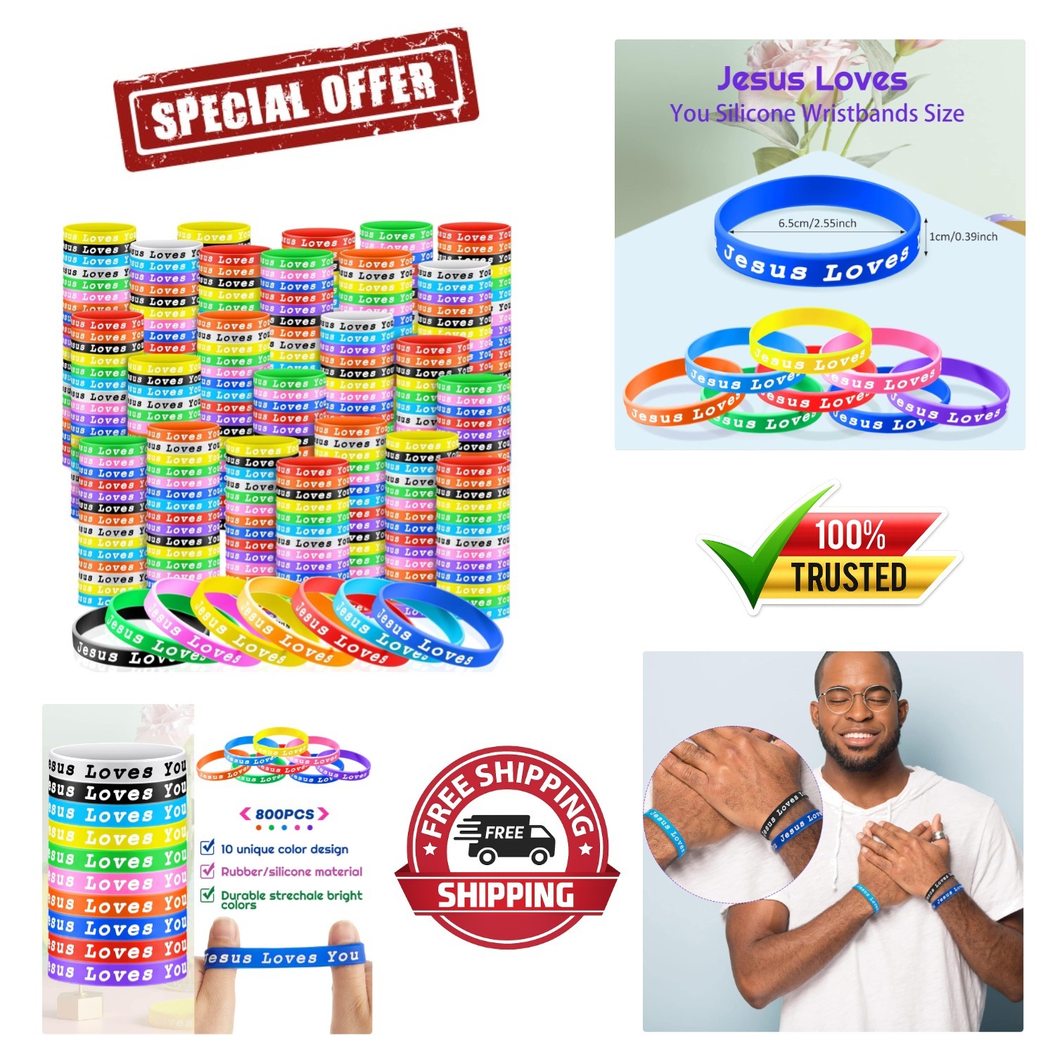 8-Inch Jesus Loves You Silicone Wristbands for Kids & Adults – 120 Count Variety