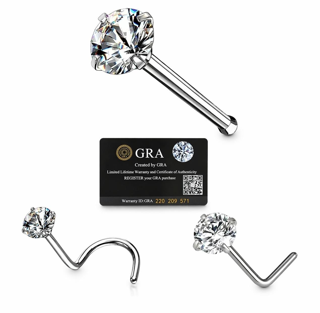 Moissanite Stone Titanium Nose Stud/Ring Piercing 18 Gauge passes Diamond Tester