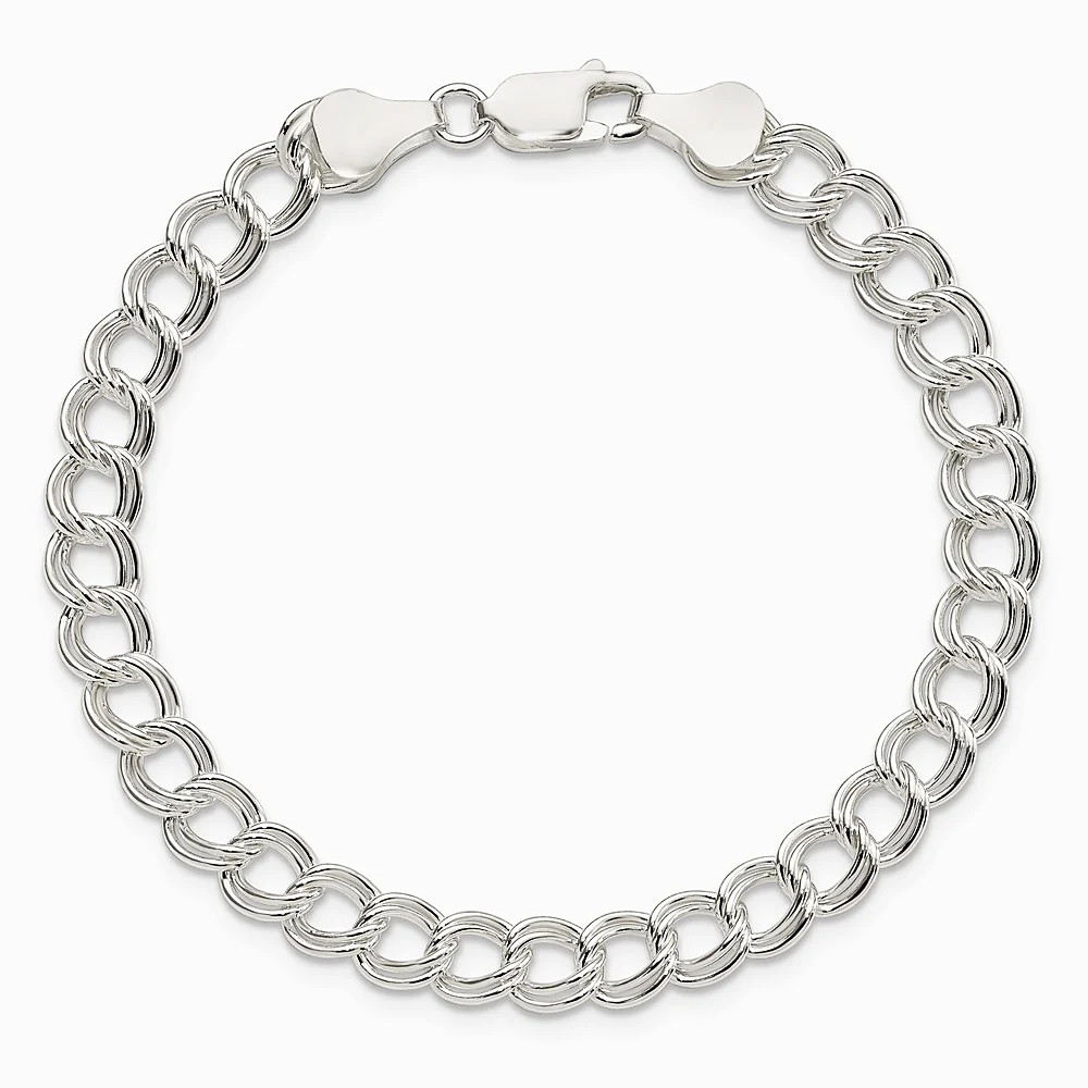 Sterling Silver 6mm Solid Double Link Charm Bracelet