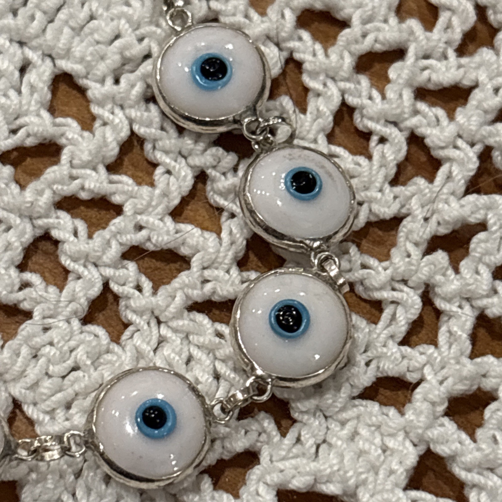 White & Blue Color Good Luck Bracelet Real 925 Sterling Silver View Photos