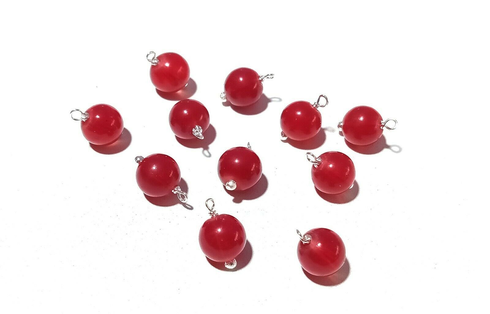 25 Pcs Red Quartz Round Smooth 8mm/10mm Loose Beads, Silver Wire Wrapped Link