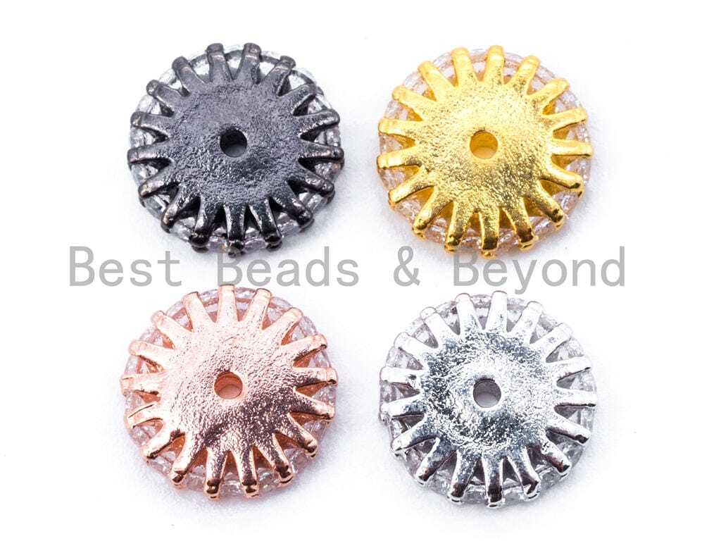 Cubic Zirconia Micro Pave Coin Spacer Beads Charm for Jewelry Making, 6/9/11mm
