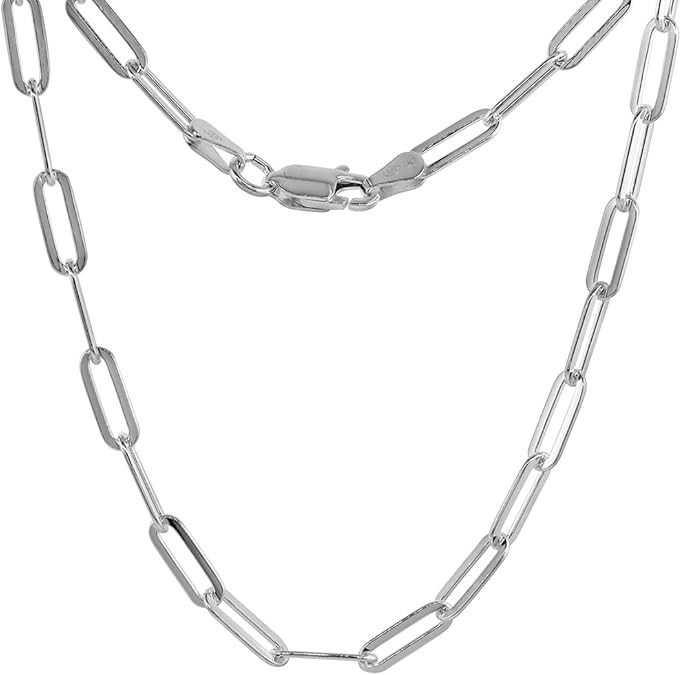 925 Sterling Silver Paperclip Chain Paperclip Necklace 3mm Free Shipping