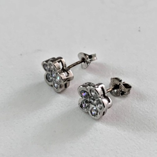 Sakura Shape Cubic Zirconia Cluster Stud Earrings in Solid Sterling Silver