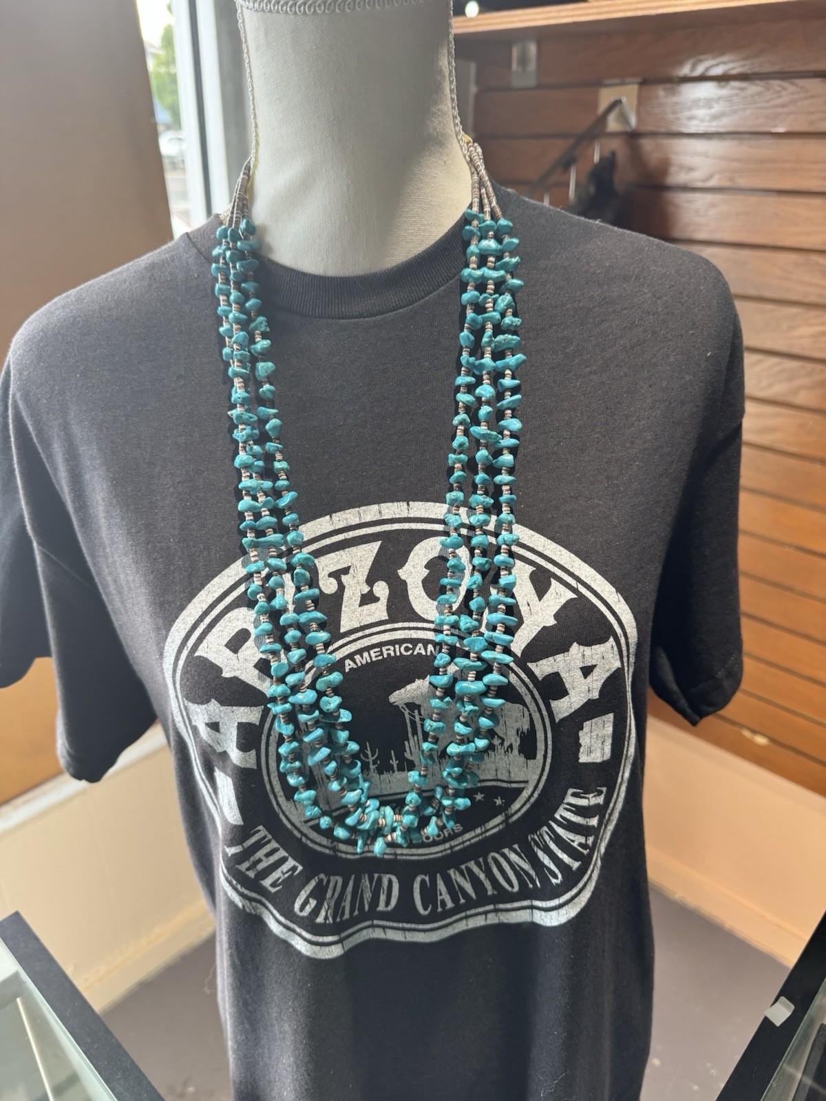 Vintage 3 Strand Turquoise Nugget Heishi Shell Bead Necklace Southwestern