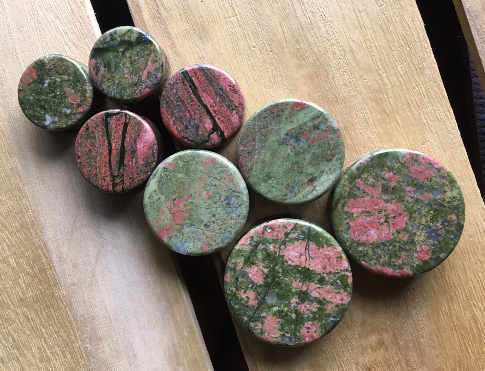 PAIR Unakite Organic Stone Plugs Gauges – 3mm (8g) up to 38mm (1.5″) available!