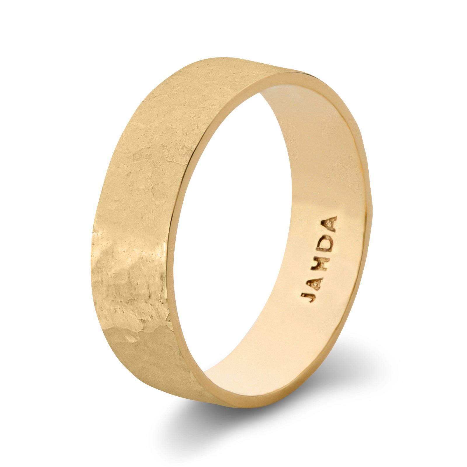 Solid 14K Yellow Gold Hammered Ring 6mm Size 3 – 15 Wide Gold Band