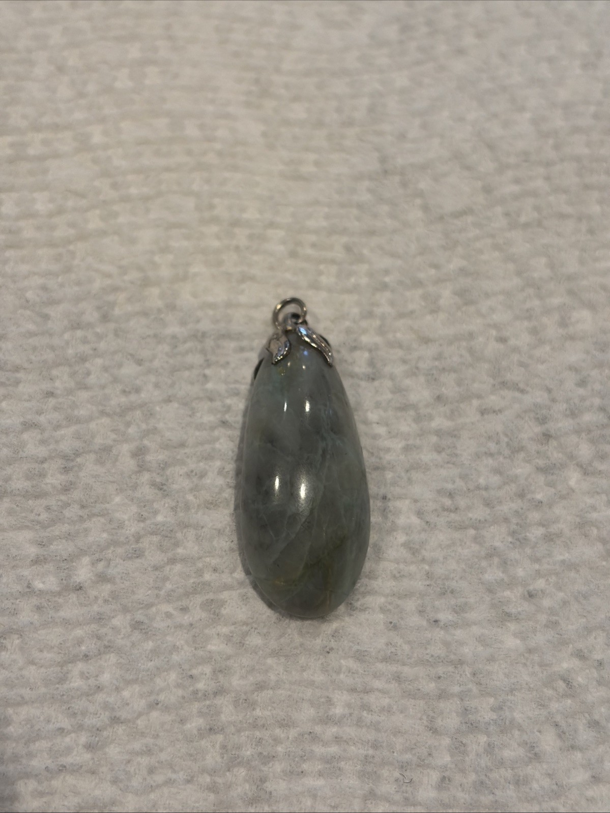 Vintage Natural Green Jadeite Jade Teardrop Pendant Bail Charm
