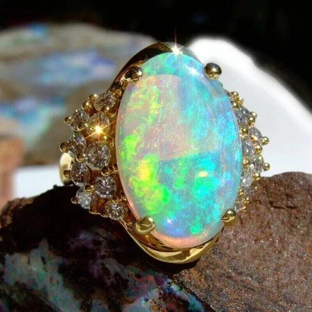 3.20Ct Oval Cut Natural Fire Opal Fancy Engagement Ring 14K Yellow Gold Plated