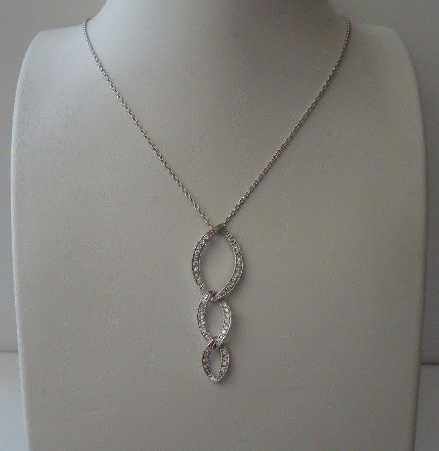 925 STERLING SILVER OVAL LINK NECKLACE PENDANT SIMULANT DIAMONDS/ 18”