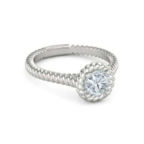 Wedding Solitaire 1.00Ct Round Cut Lab Grown Diamond Ring 14K White Gold Plated