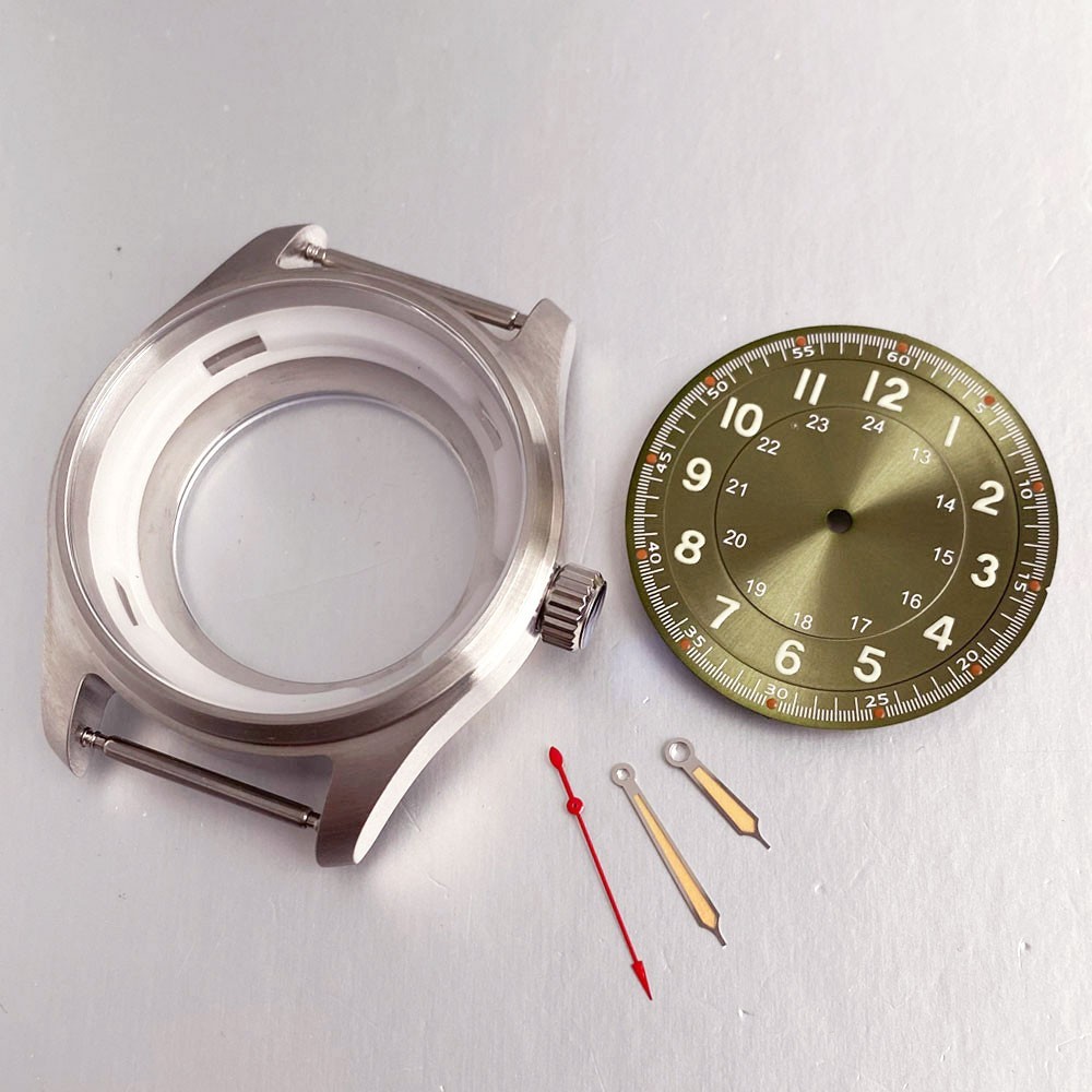 39mm Pilot Watch Case+Dial+Hands Set Fit NH35 ETA2824 PT5000 Miyota82 Clear Back