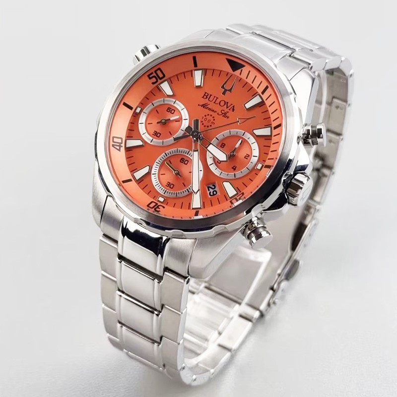 Bulova Marine Star Orange Dial Men’s Chronograph Quartz Watch 43MM 96B395