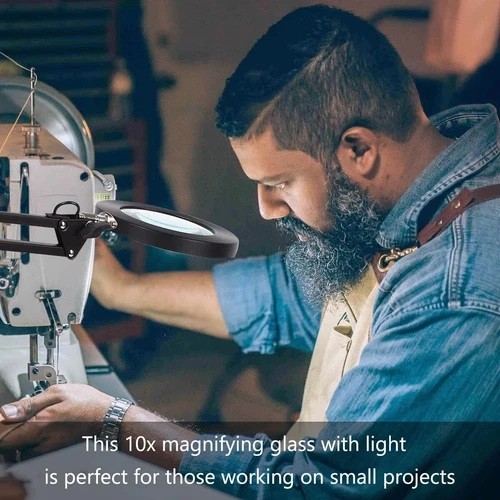 10X Magnifying Glass LED Desk Lamp With Base and Clamp forJewelry Making/Reading