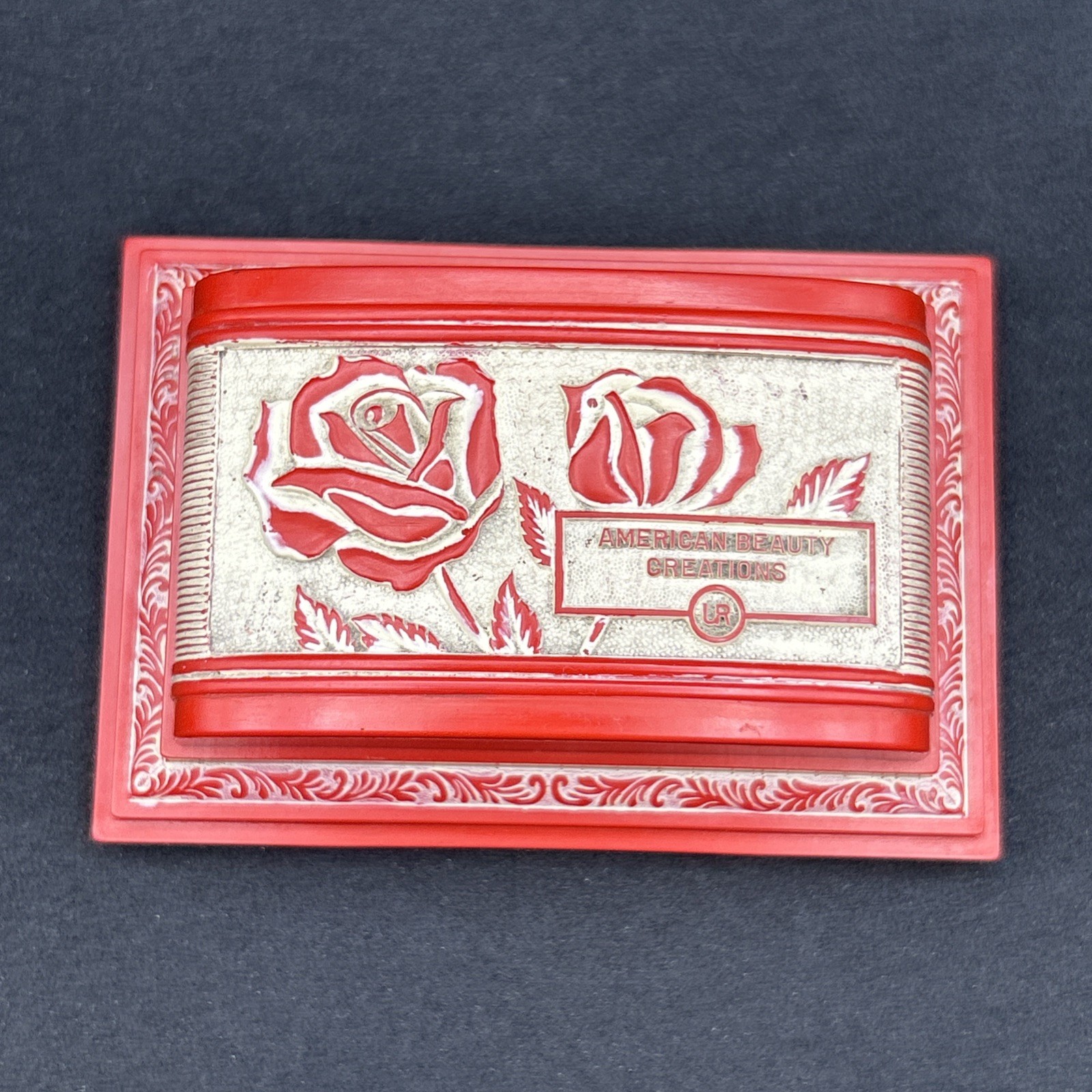Antique Art Deco Red Celluloid Double Ring Box American Beauty Rose 1920’s Rare