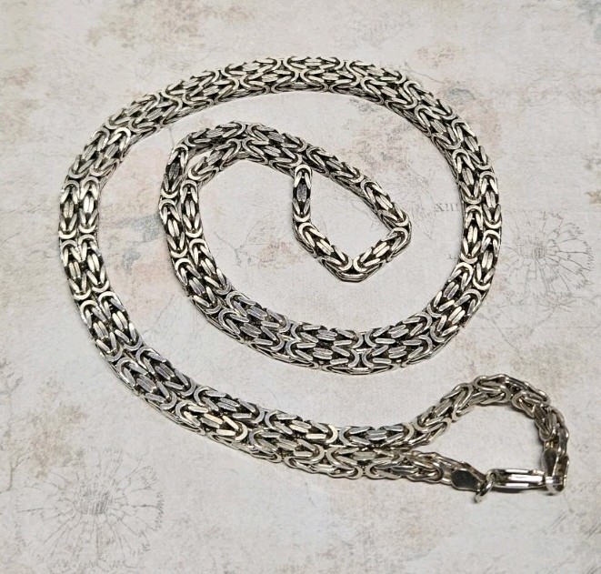 Heavy 925 Byzantine Box Link Necklace Very Beautiful