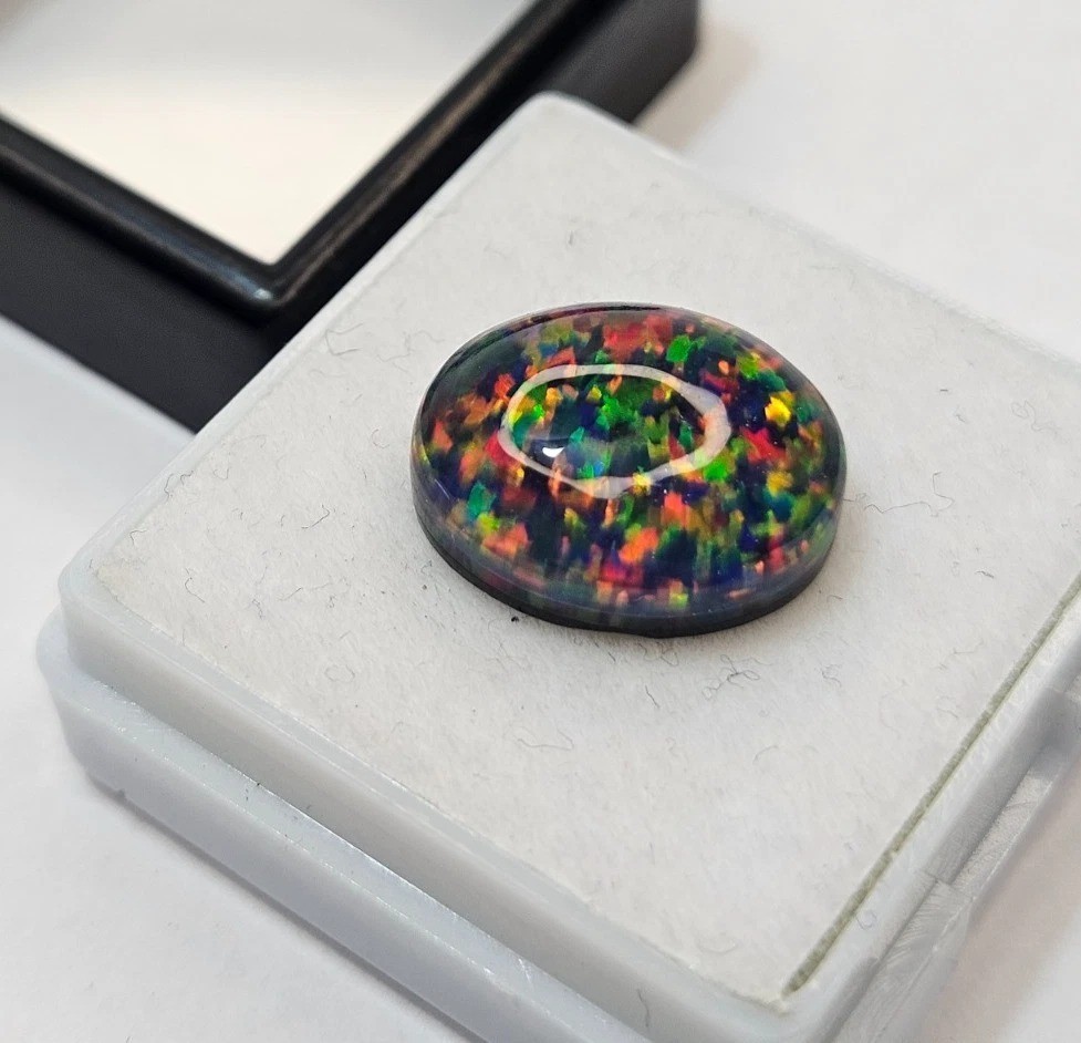 Australian Black Natural Fire Opal 9-10 Ct Oval Cabochon Loose CertifiedGemstone