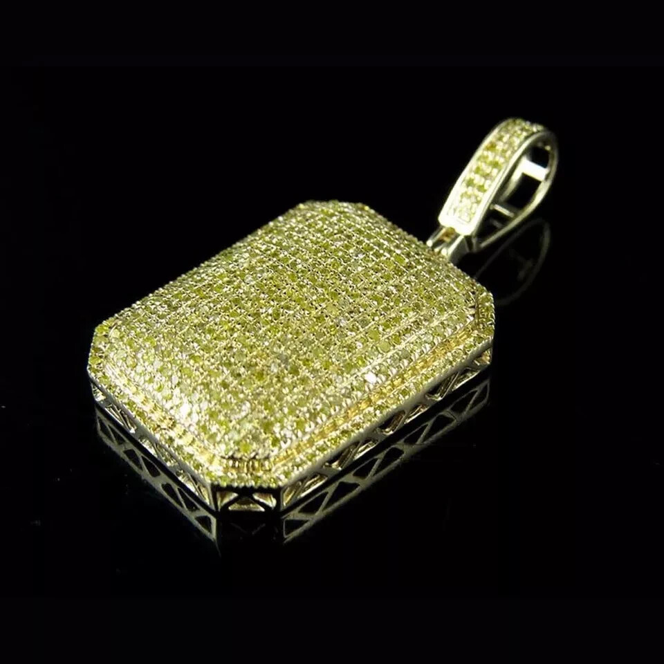 1Ct Yellow Simulate Diamond 925 Silver Dome Pillow Men’s Pendant With Free Chain