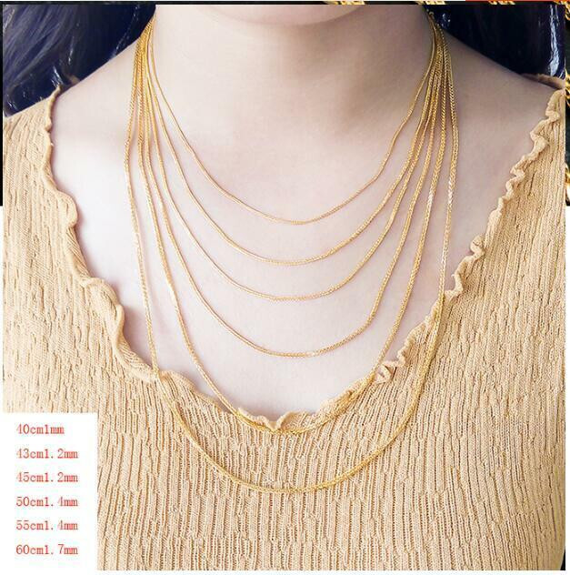 Pure Solid 999 24K Yellow Gold Chain 1.2mm/1.6mm/1.8mm/2mm Curb Link Necklace