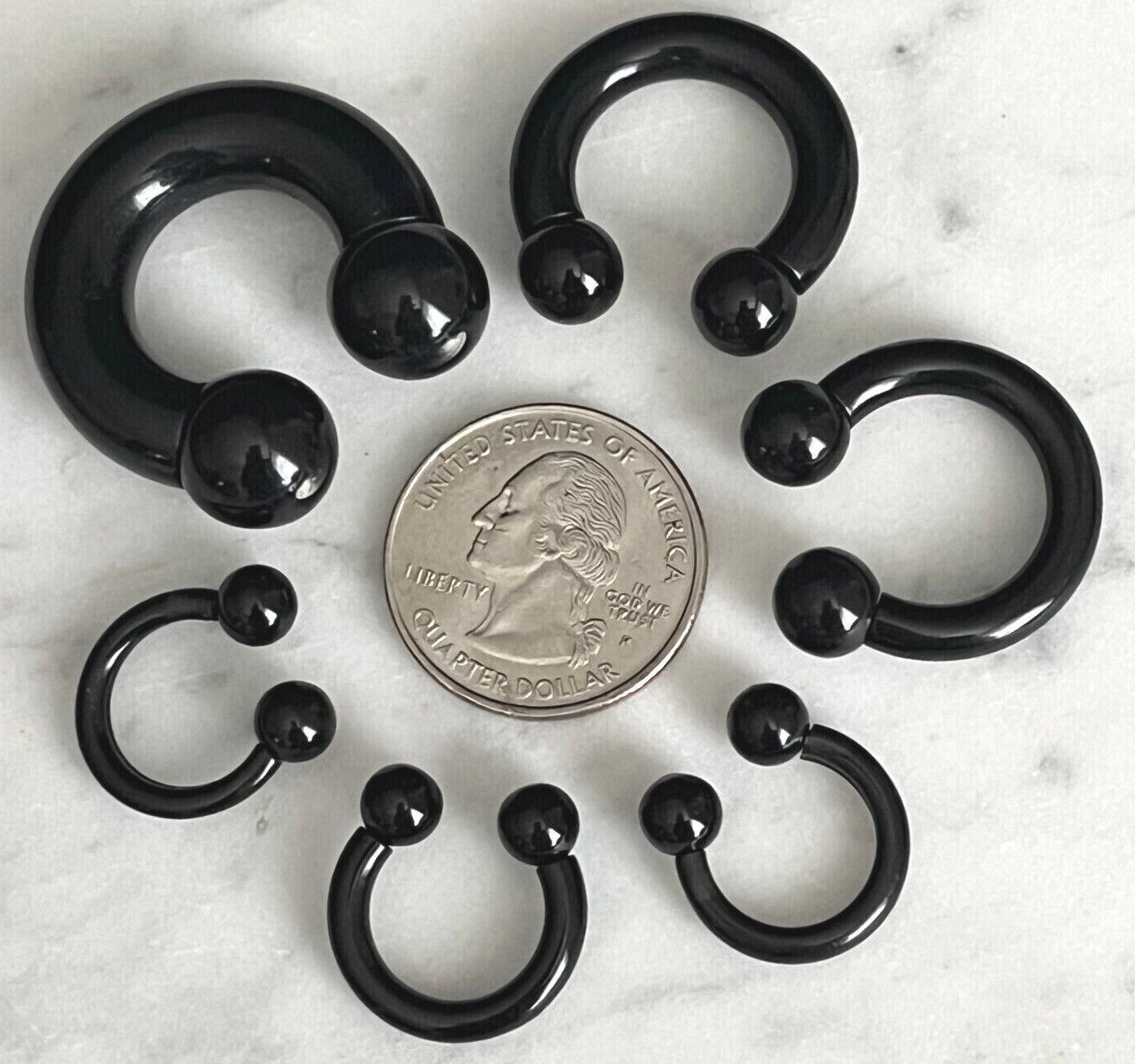 PAIR Lightweight Black Acrylic Circular Barbells Horseshoes 0g,2g,4g,6g,8g,10g