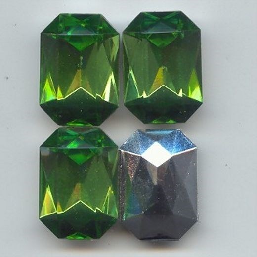 12 VINTAGE PERIDOT FACETED ACRYLIC 25x18mm. OCTAGON GEM JEWELS 6837