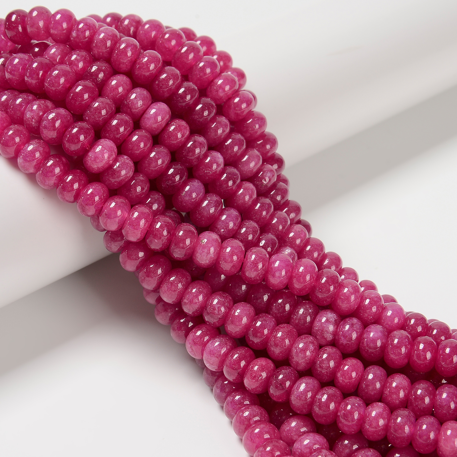 Fushia Color Dyed Jade Smooth Rondelle Beads Size 5x8mm 15.5” Strand