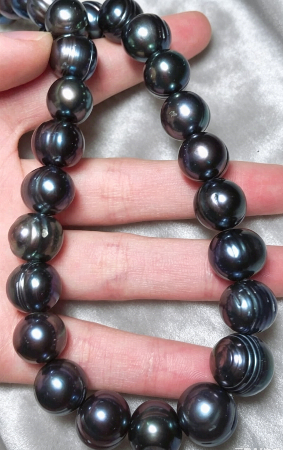 HUGE 12-11MM TAHITIAN SOUTH SEAS BLACK BAROQUE PEARL NECKLACE 18 INCH 14K GOLD