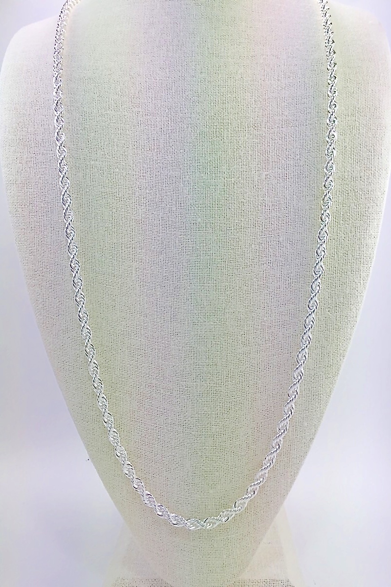 Silver Plated Rope Chain (Brass), 5mm Thick (18, 20, 24, 30, or 36 In)