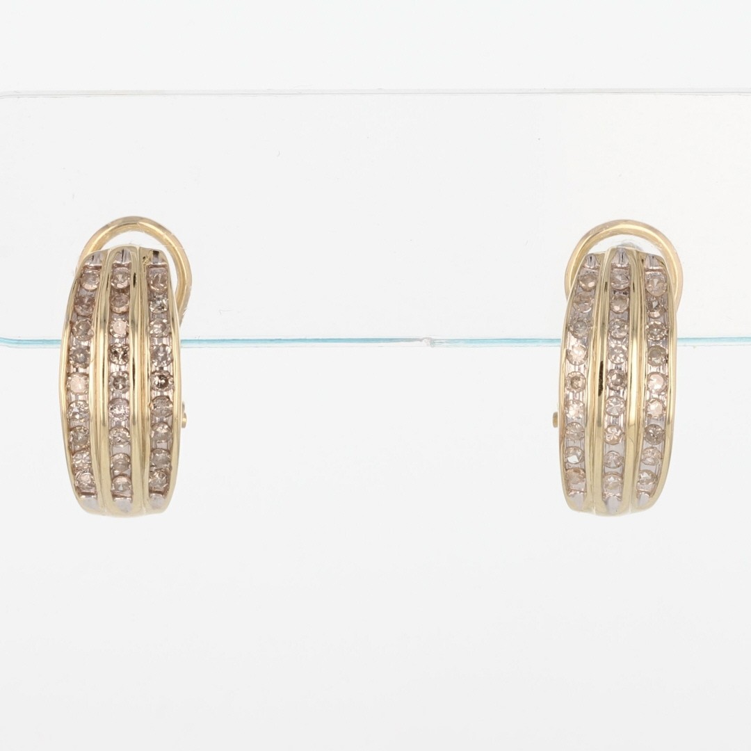 .50ctw Round Diamond Channel-Set Omega Back Hoop Pair Earrings 10k Yellow Gold