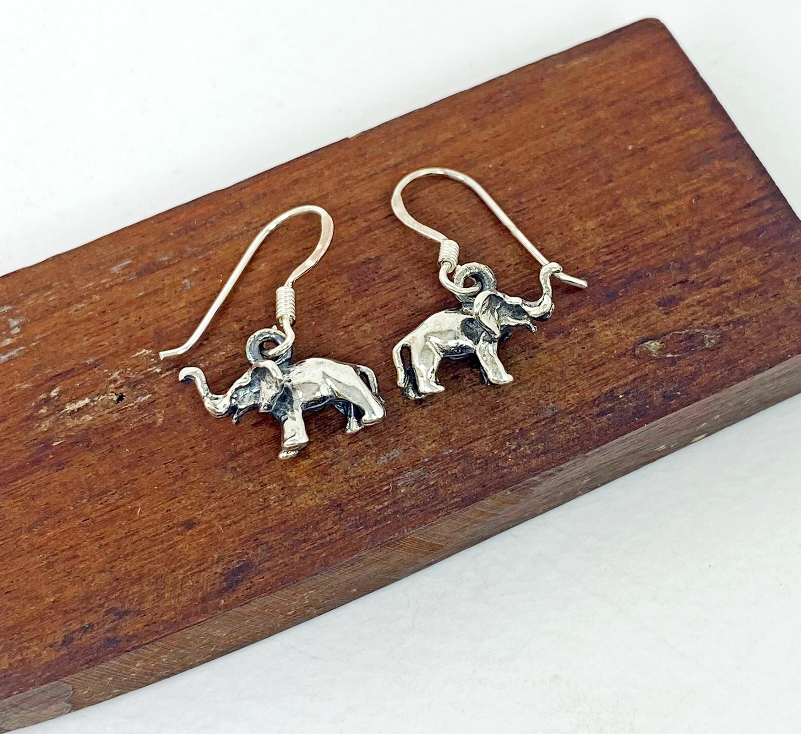Minimalist Elephant Drop Earrings 925 Sterling Silver, Handmade Safari Jewelry