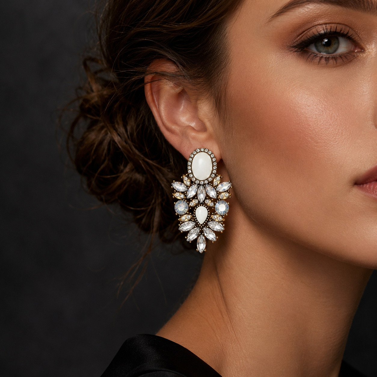 White Rhinestone Crystal Statement Earrings