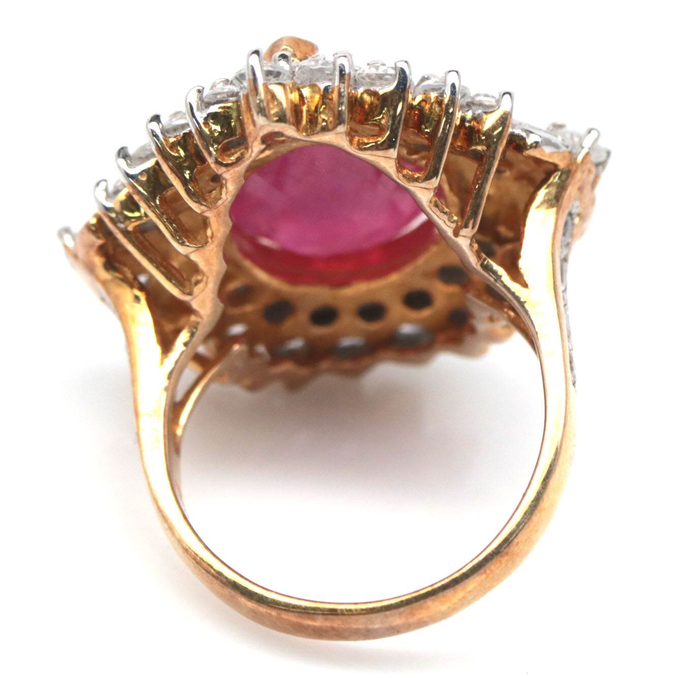 925 Sterling Silver 12 x 15 mm. Red Ruby & White Zircon Statement Ring Size 6.75