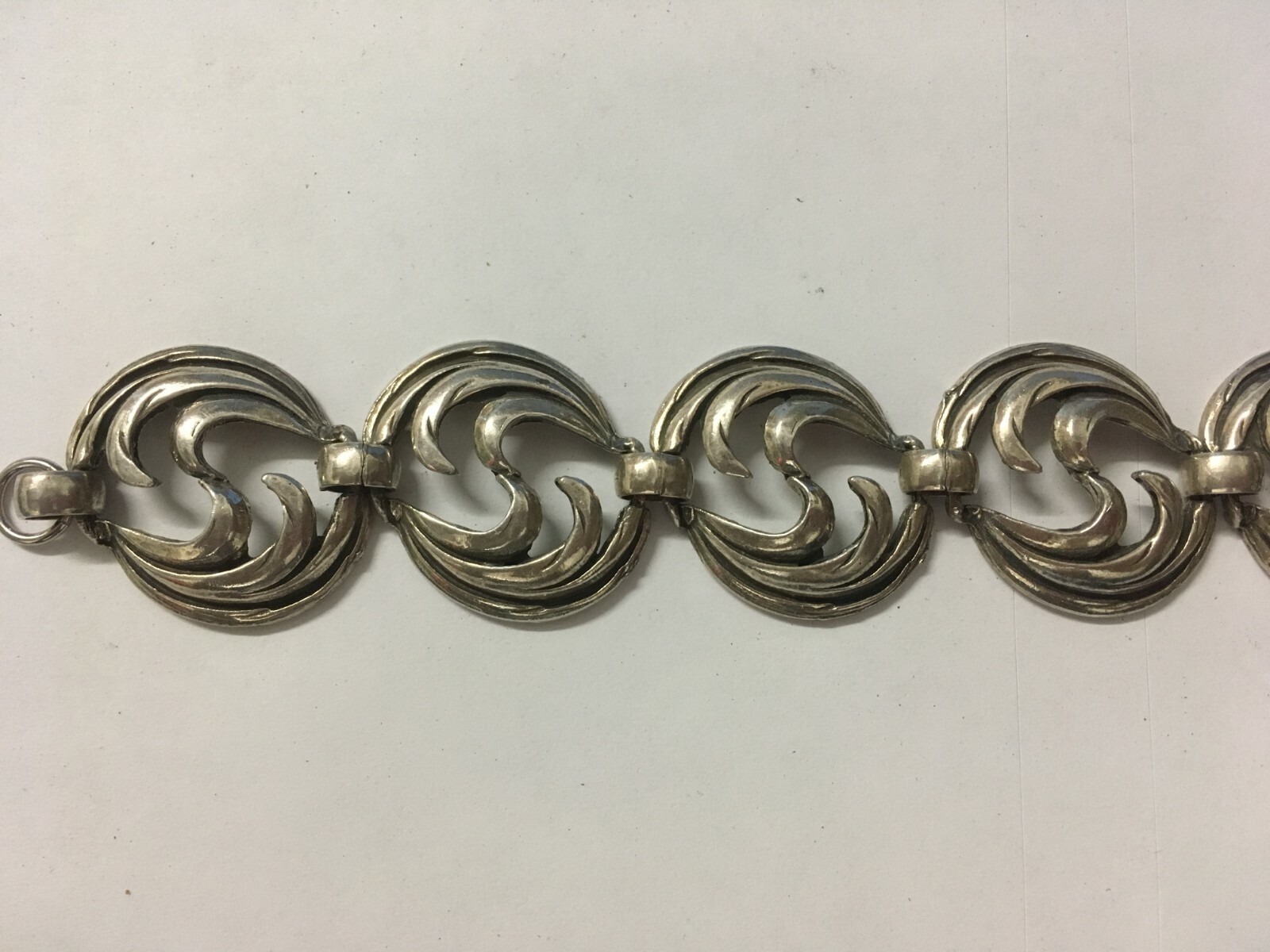Vintage Silver Tone Swirl Link Bracelet Genuine Silver Plate 7″ x 1″ Wide