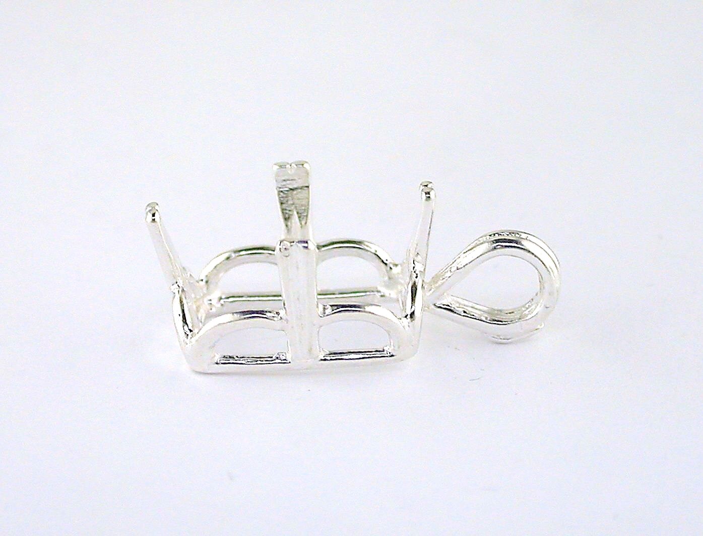Emerald Cut 4 Prong Crown Pendant Setting Sterling Silver
