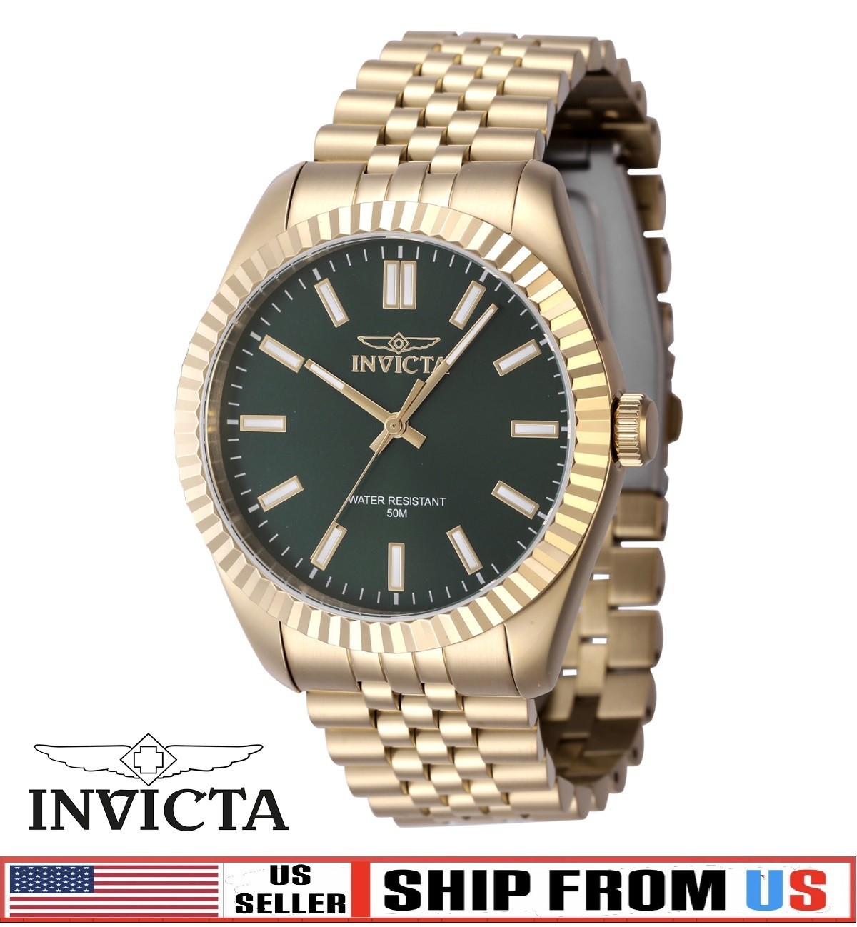 $199 Invicta Specialty Oxford Men’s Gold Royal Green 43mm Quartz Watch NIB