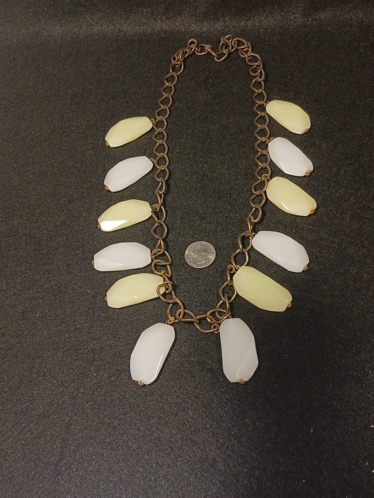 Vintage Chunky Lucite On Solid Copper Necklace Statement Piece 32″ Long 16″ Drop