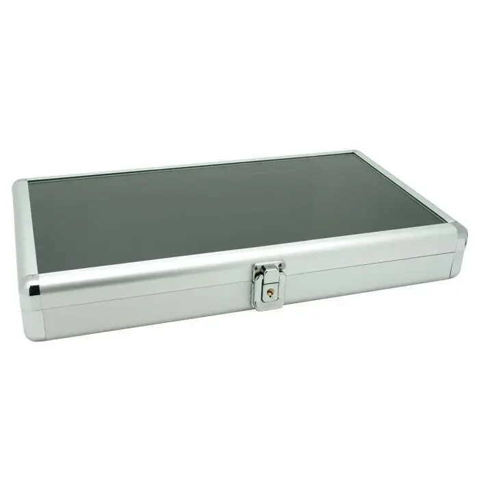 Silver Aluminum Jewelry Display Tray W/ Clear Glass Lid